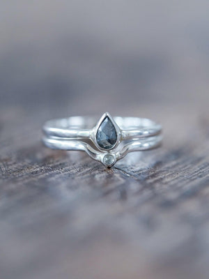 Rose Cut Pear Diamond Ring Set - Gardens of the Sun | Ethical Jewelry