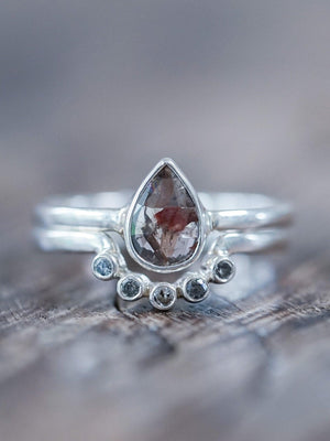 Rose Cut Pear Diamond Ring Set - Gardens of the Sun | Ethical Jewelry