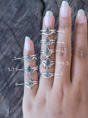 Rose Cut Pear Diamond Ring Set - Gardens of the Sun | Ethical Jewelry