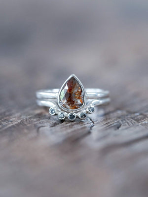 Rose Cut Pear Diamond Ring Set - Gardens of the Sun | Ethical Jewelry