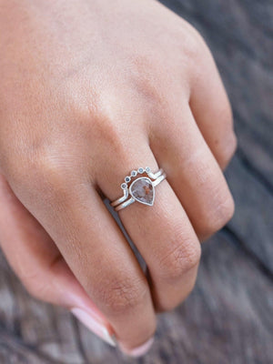 Rose Cut Pear Diamond Ring Set - Gardens of the Sun | Ethical Jewelry