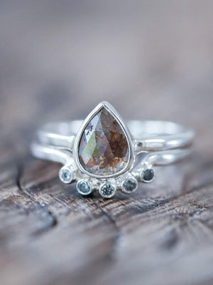 Rose Cut Pear Diamond Ring Set - Gardens of the Sun | Ethical Jewelry