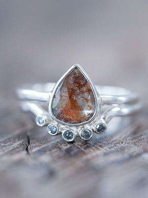 Rose Cut Pear Diamond Ring Set - Gardens of the Sun | Ethical Jewelry