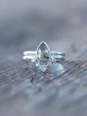 Rose Cut Pear Diamond Ring Set - Gardens of the Sun | Ethical Jewelry