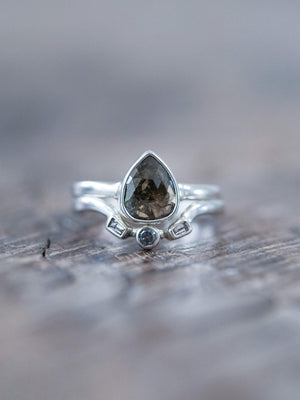 Rose Cut Pear Diamond Ring Set - Gardens of the Sun | Ethical Jewelry