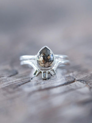 Rose Cut Pear Diamond Ring Set - Gardens of the Sun | Ethical Jewelry