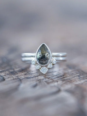 Rose Cut Pear Diamond Ring Set - Gardens of the Sun | Ethical Jewelry