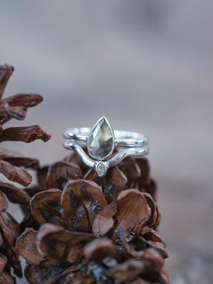 Rose Cut Pear Diamond Ring Set - Gardens of the Sun | Ethical Jewelry
