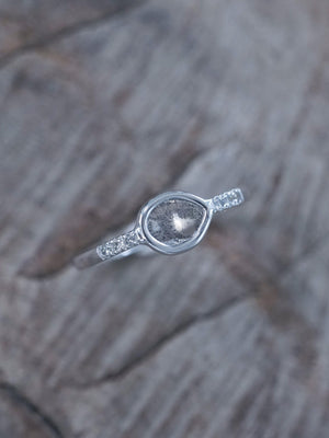 Salt and Pepper Diamond Slice Ring in White Gold - Gardens of the Sun | Ethical Jewelry