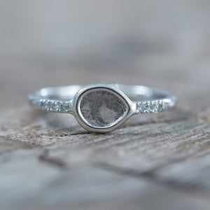 Salt and Pepper Diamond Slice Ring in White Gold - Gardens of the Sun | Ethical Jewelry