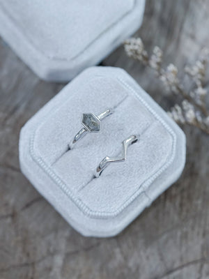 Salt and Pepper Hexagon Diamond Ring Set in Eco White Gold - Gardens of the Sun | Ethical Jewelry