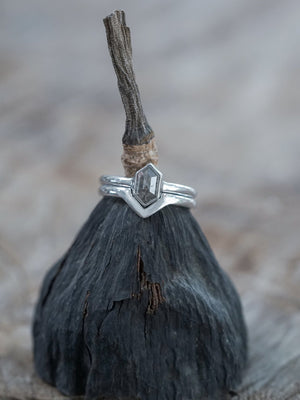Salt and Pepper Hexagon Diamond Ring Set in Eco White Gold - Gardens of the Sun | Ethical Jewelry