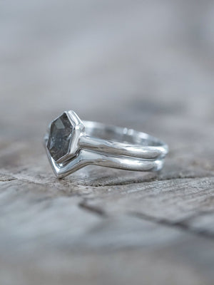 Salt and Pepper Hexagon Diamond Ring Set in Eco White Gold - Gardens of the Sun | Ethical Jewelry