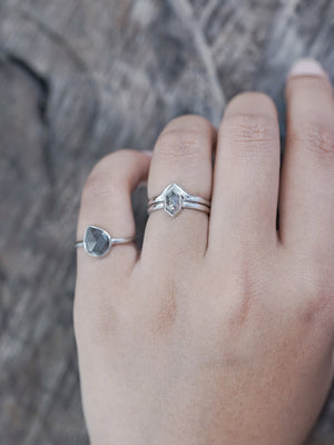 Salt and Pepper Hexagon Diamond Ring Set in Eco White Gold - Gardens of the Sun | Ethical Jewelry