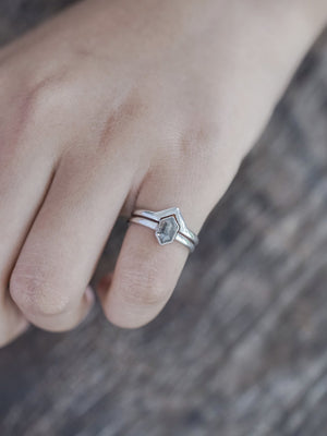 Salt and Pepper Hexagon Diamond Ring Set in Eco White Gold - Gardens of the Sun | Ethical Jewelry