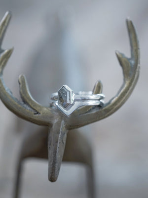 Salt and Pepper Hexagon Diamond Ring Set in Eco White Gold - Gardens of the Sun | Ethical Jewelry