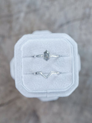 Salt and Pepper Hexagon Diamond Ring Set in Eco White Gold - Gardens of the Sun | Ethical Jewelry