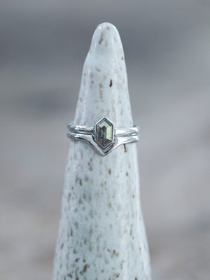 Salt and Pepper Hexagon Diamond Ring Set in Eco White Gold - Gardens of the Sun | Ethical Jewelry