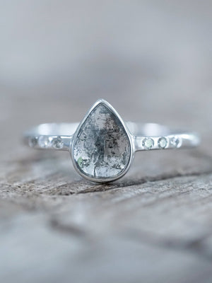 Salt and Pepper Pear Diamond Ring in Ethical White Gold - Gardens of the Sun | Ethical Jewelry