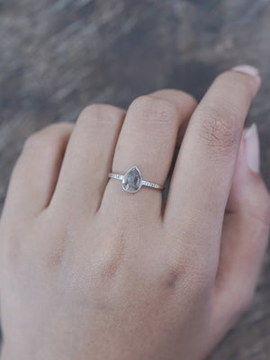 Salt and Pepper Pear Diamond Ring in Ethical White Gold - Gardens of the Sun | Ethical Jewelry