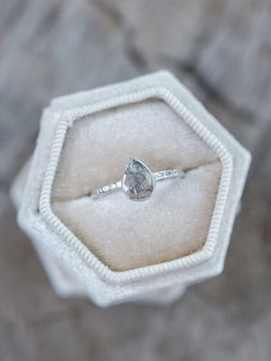 Salt and Pepper Pear Diamond Ring in Ethical White Gold - Gardens of the Sun | Ethical Jewelry