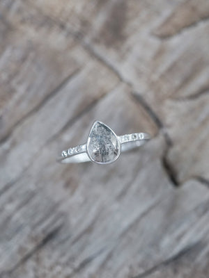 Salt and Pepper Pear Diamond Ring in Ethical White Gold - Gardens of the Sun | Ethical Jewelry