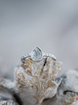 Salt and Pepper Pear Diamond Ring in Ethical White Gold - Gardens of the Sun | Ethical Jewelry