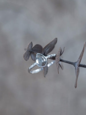 Salt and Pepper Pear Diamond Ring in Ethical White Gold - Gardens of the Sun | Ethical Jewelry