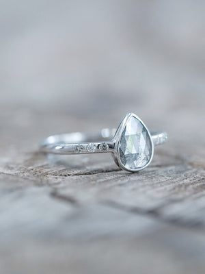 Salt and Pepper Pear Diamond Ring in Ethical White Gold - Gardens of the Sun | Ethical Jewelry
