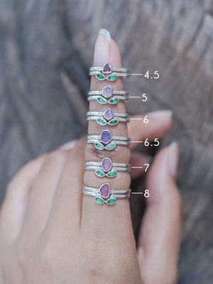 Sapphire and Emerald Flower Ring Set - Gardens of the Sun | Ethical Jewelry