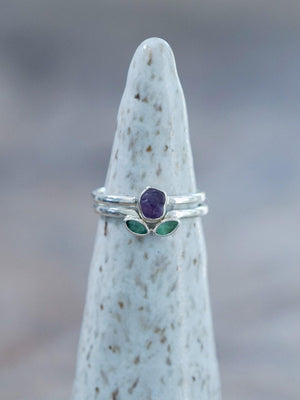 Sapphire and Emerald Flower Ring Set - Gardens of the Sun | Ethical Jewelry