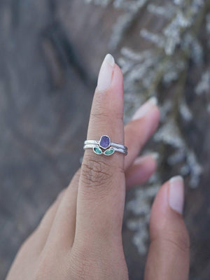 Sapphire and Emerald Flower Ring Set - Gardens of the Sun | Ethical Jewelry