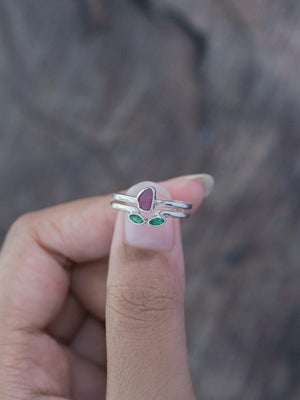 Sapphire and Emerald Flower Ring Set - Gardens of the Sun | Ethical Jewelry