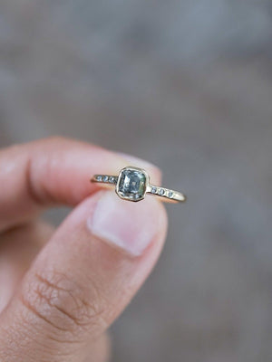 Square Salt and Pepper Diamond Ring in Eco Gold - Gardens of the Sun | Ethical Jewelry