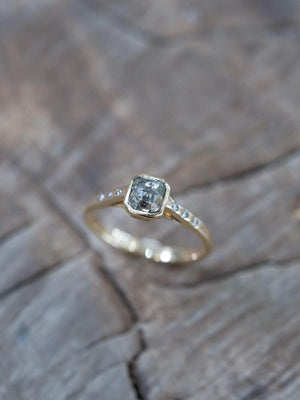 Square Salt and Pepper Diamond Ring in Eco Gold - Gardens of the Sun | Ethical Jewelry