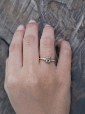 Square Salt and Pepper Diamond Ring in Eco Gold - Gardens of the Sun | Ethical Jewelry