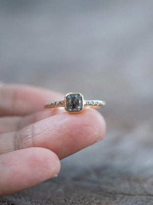 Square Salt and Pepper Diamond Ring in Eco Gold - Gardens of the Sun | Ethical Jewelry