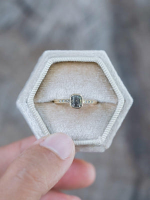 Square Salt and Pepper Diamond Ring in Eco Gold - Gardens of the Sun | Ethical Jewelry
