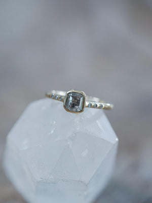 Square Salt and Pepper Diamond Ring in Eco Gold - Gardens of the Sun | Ethical Jewelry