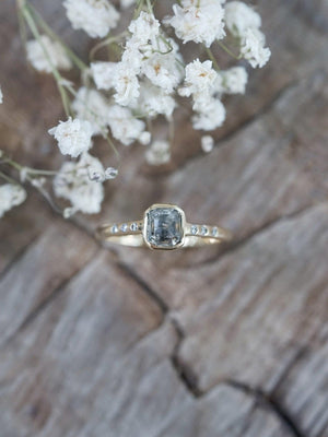 Square Salt and Pepper Diamond Ring in Eco Gold - Gardens of the Sun | Ethical Jewelry