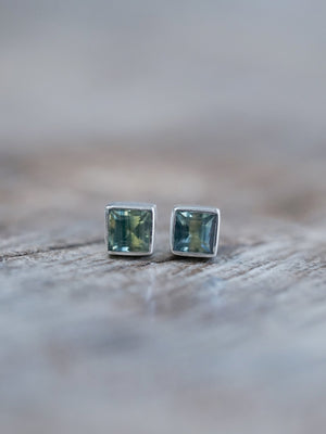 Square Sapphire Earrings - Gardens of the Sun | Ethical Jewelry