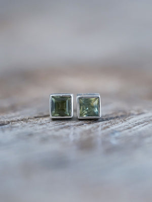 Square Sapphire Earrings - Gardens of the Sun | Ethical Jewelry