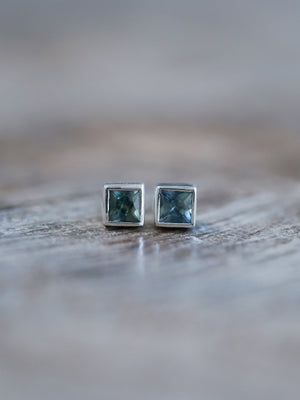 Square Sapphire Earrings - Gardens of the Sun | Ethical Jewelry
