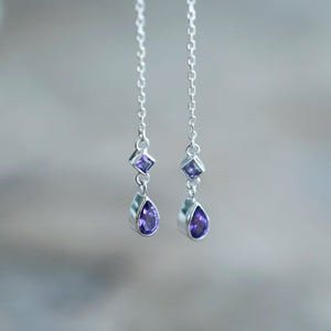 Amethyst Threader Earrings - Gardens of the Sun | Ethical Jewelry