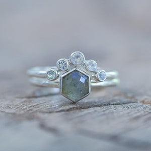Hexagon Labradorite and Moonstone Ring Set - Gardens of the Sun | Ethical Jewelry