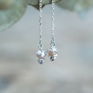 Pearl and Spinel Threader Earrings - Gardens of the Sun | Ethical Jewelry