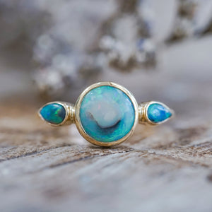 Three Stone Opal Ring in Ethical Gold - Gardens of the Sun | Ethical Jewelry