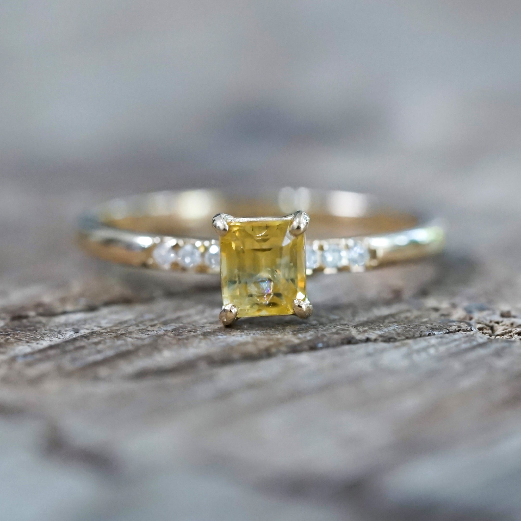 Yellow Sapphire and Diamond Ring in Gold - Size 7