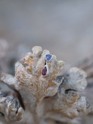 Tanzanite and Garnet Dangling Earrings - Gardens of the Sun | Ethical Jewelry