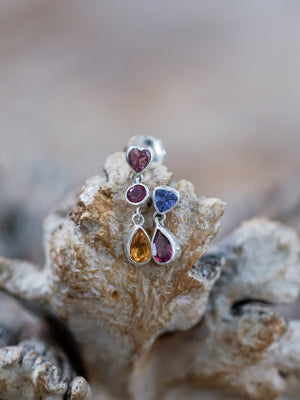 Tanzanite and Garnet Dangling Earrings - Gardens of the Sun | Ethical Jewelry